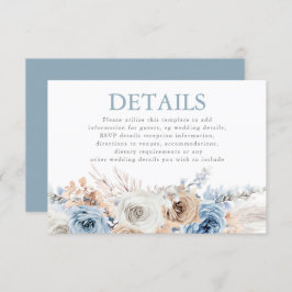 Cartão De Informações Detalhes da Recepção de casamento Floral Azul Dust