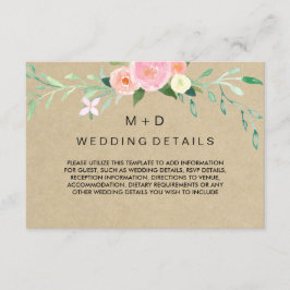 Cartão De Informações Detalhes da Recepção de Casamento Floral Boho Rúst