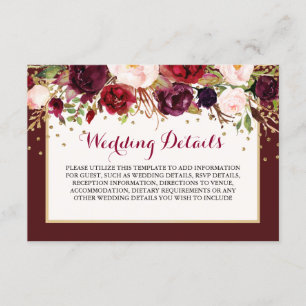 Cartão De Informações Detalhes da Recepção de Casamento Floral Dourado B