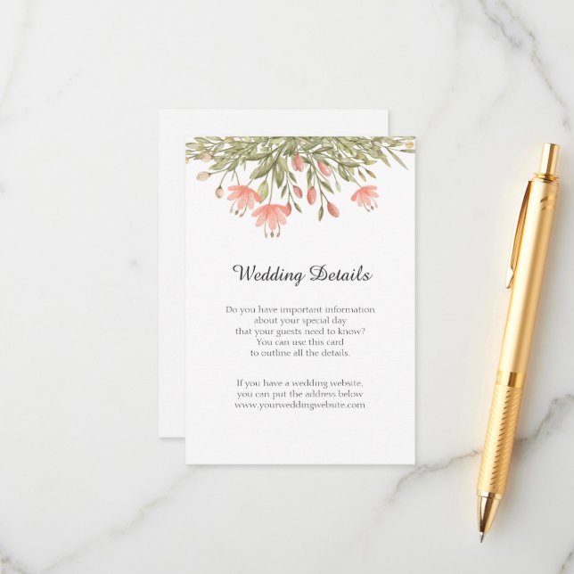 Cartão De Informações Detalhes da Recepção de Casamento Floral em Aquare (Frente/Verso In Situ)