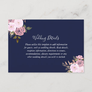 Cartão De Informações Detalhes da Recepção de Casamento Floral Rosa Dour
