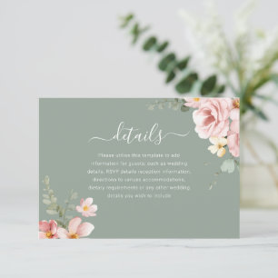 Cartão De Informações Detalhes da Recepção de casamento Floral Verde do 