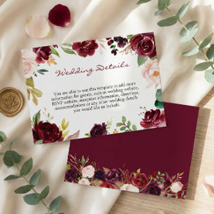 Cartão De Informações Detalhes da Recepção de casamento Floral Vermelha