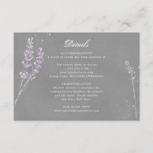 Cartão De Informações Detalhes da recepção de casamento roxo cinza lavan