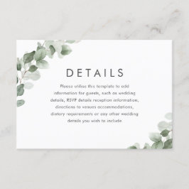 Cartão De Informações Detalhes da Recepção de casamento Verde Moderna da