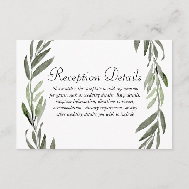 Cartão De Informações Detalhes da Recepção de casamento Wreath Verde (Frente)