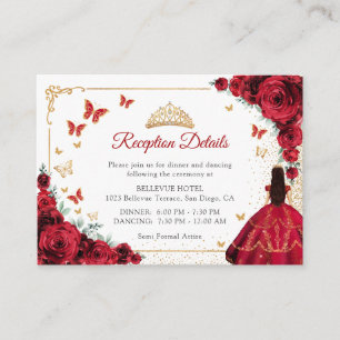 Cartão De Informações Detalhes da Recepção de Quinceanera Chic Red Roses