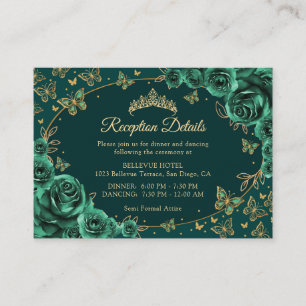 Cartão De Informações Detalhes da Recepção de Quinceanera em Dourado Esm