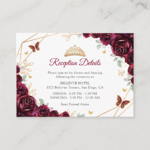 Cartão De Informações Detalhes da Recepção de Quinceanera Floral Dourado