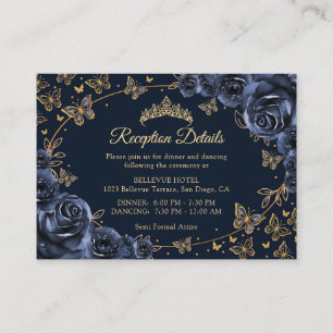 Cartão De Informações Detalhes da Recepção de Quinceanera Navy Dourado