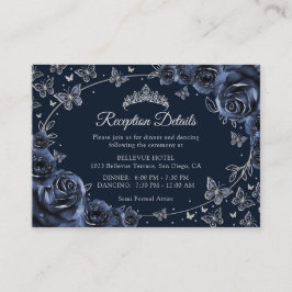 Cartão De Informações Detalhes da Recepção de Quinceanera Prata Marinho