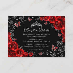 Cartão De Informações Detalhes da Recepção de Quinceanera Preto Vermelho