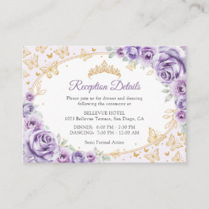 Cartão De Informações Detalhes da Recepção de Quinceanera Roxo Lilás Dou