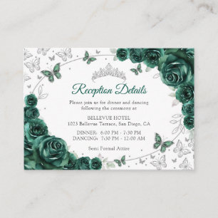 Cartão De Informações Detalhes da Recepção de Quinceanera Verde Esmerald