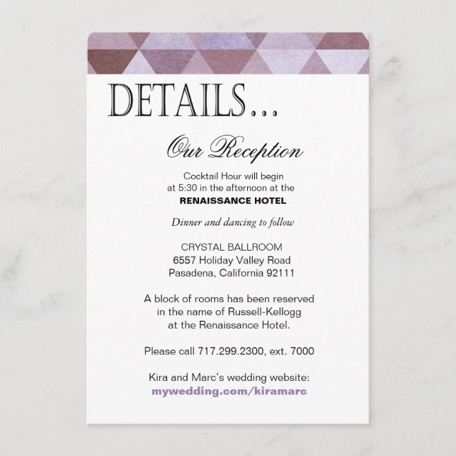 Cartão De Informações Detalhes da Recepção de Triângulos Geométricos | p (Frente)