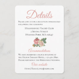 Cartão De Informações Detalhes das Direções do Casamento da Rosa Rosa Fl