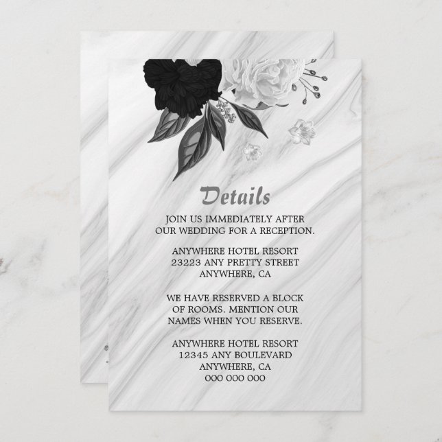 Cartão De Informações Detalhes das flores brancas pretas elegantes (Frente/Verso)