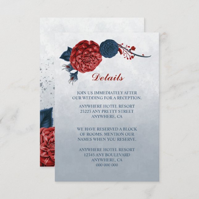 Cartão De Informações Detalhes das flores de marinho e burgundy (Frente/Verso)