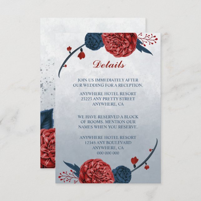 Cartão De Informações Detalhes das flores de marinho e burgundy (Frente/Verso)