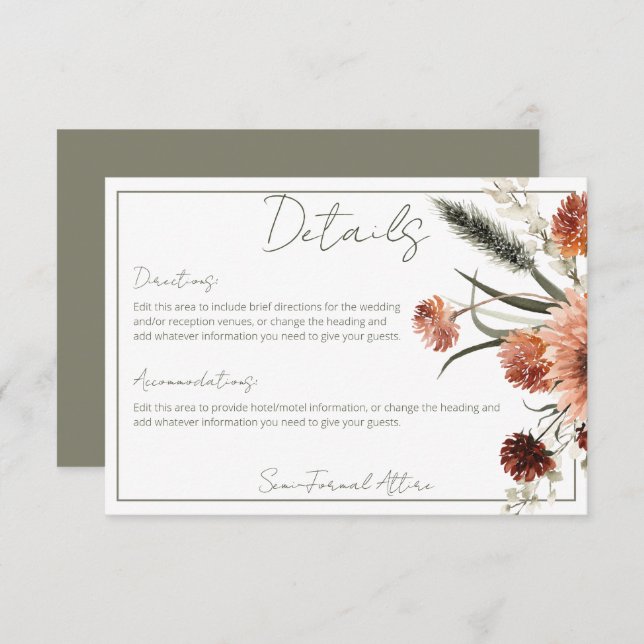 Cartão De Informações Detalhes das Flores Rustic Terracotta Rust (Frente/Verso)