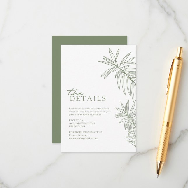 Cartão De Informações Detalhes das Folhas Botânicas Elegantes Verde Sage (Frente/Verso In Situ)