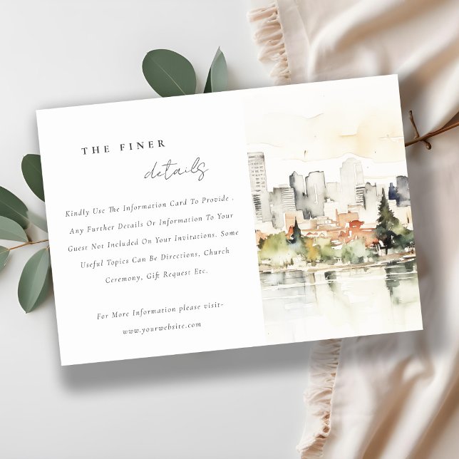 Cartão De Informações Detalhes de Casamento Aquarela do Horizonte de Por (Criador carregado)