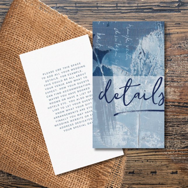 Cartão De Informações Detalhes de Casamento Azul Ciano Botânico Moderno (Criador carregado)