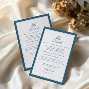 Cartão De Informações Detalhes de Casamento Azul com Listras Finas de Di