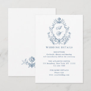 Cartão De Informações Detalhes de Casamento Azul Floral Elegância Vitori