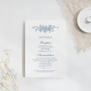 Cartão De Informações Detalhes de casamento azul floral vintage elegante