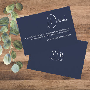 Cartão De Informações Detalhes de Casamento Azul Marinho Minimalista