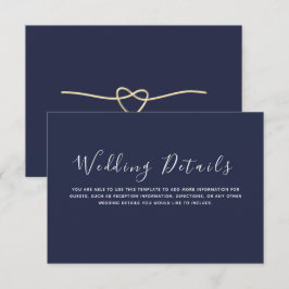 Cartão De Informações Detalhes de Casamento Azul Naval Minimalista