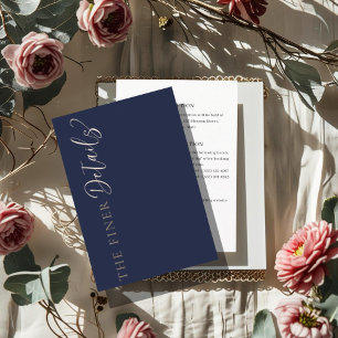 Cartão De Informações Detalhes de Casamento Azul-Navy Elegantes