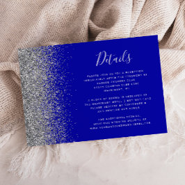 Cartão De Informações Detalhes de Casamento Azul Real com Borda de Brilh