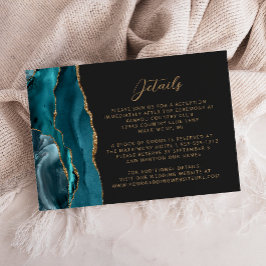 Cartão De Informações Detalhes de Casamento Azul Teal Ágata Dourado Escu