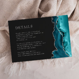 Cartão De Informações Detalhes de Casamento Azul Teal Moderno com Prata