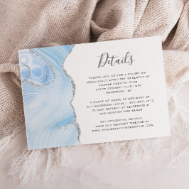 Cartão De Informações Detalhes de Casamento Baby Blue Silver Watercolor