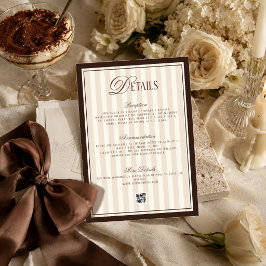 Cartão De Informações Detalhes de Casamento Bege Marfim Castanho Antigo