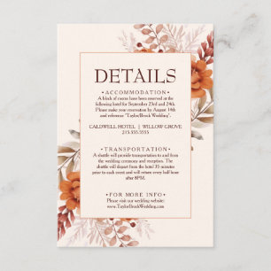 Cartão De Informações Detalhes de casamento boho chique com flores de ma