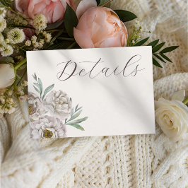 Cartão De Informações Detalhes de Casamento Boho Creme e Floral Branco