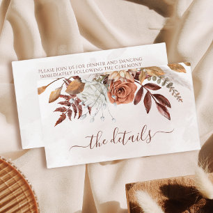 Cartão De Informações Detalhes de Casamento Boho de Outono com Flores de