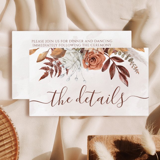 Cartão De Informações Detalhes de Casamento Boho de Outono com Flores de (Criador carregado)