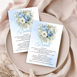 Cartão De Informações Detalhes de Casamento Boho Dusty Blue Floral Eucal