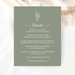 Cartão De Informações Detalhes de Casamento Boho Elegante Verde Salvia M