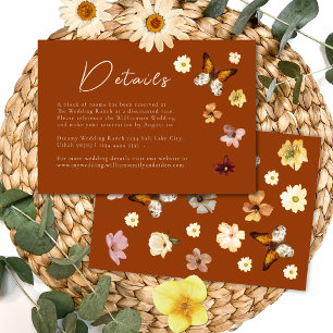 Cartão De Informações Detalhes de Casamento Boho Flor Silvestre Laranja