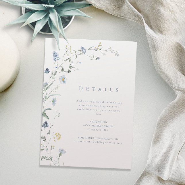 Cartão De Informações Detalhes de Casamento Boho Rústico Azul Empoeirado (Elegant Dusty Blue Rustic Boho Wedding Details Enclosure Card)