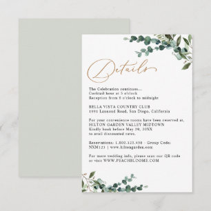 Cartão De Informações Detalhes de Casamento Botânica Elegante em Dourado