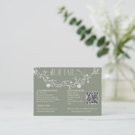 Cartão De Informações Detalhes de Casamento Botânico com Hera Verde Oliv