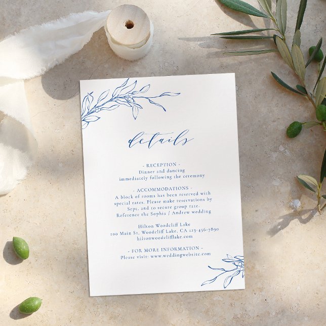 Cartão De Informações Detalhes de casamento botânico de elegância simple (Blue simple elegance botanical wedding details enclosure card)