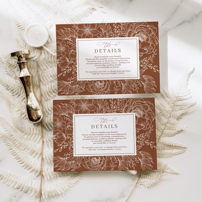 Cartão De Informações Detalhes de Casamento Botânico de Terracota Minima (Criador carregado)